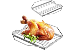 BBQ777 Adjustable Turkey Roasting Rack, Poultry Rack for Ovens, Smokers, Grills, Chicken Roasting Rack, Chrome-Plated V Rack for Turkey and Meat Roasting Rack, 1" x 11" x 7"