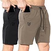 ZENWILL Mens 2 Pack Zip Gym Athletic Shorts, 7" Workout Running Fitness Cotton Training Shorts for Men with Zip Pockets