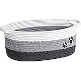 HiChen Dog Toy Basket Gift Basket Empty, Woven Storage Baskets for Towels, Cute Dog Storage Bins with Handles, Small Cotton Rope Baskets for Shelf, 13.6"x 10" x 6", Mixed-Gray