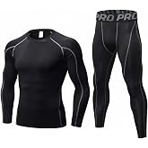 LANBAOSI Mens Workout Compression Set Pants and Shirts Thermal Baselayer | Two-Piece Insulating Layer, Soft Inner Lining, for Layering Under Workout Gear