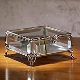 DHCGPP Glass Vintage Jewelry Box Keepsake storage Trinket Ring Display Box Home Decor Beveled Clear Glass Box Organizer(5.2x5.2x2.7Inches)
