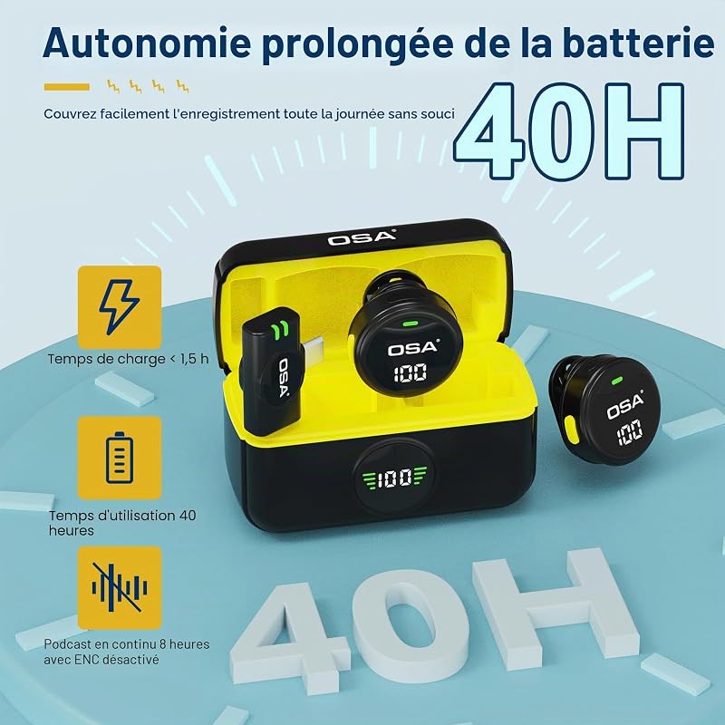 Micro Cravate sans Fil pour iPhone 15/16 et Android, Mini Microphone à Clipser USB-C, sans Fil, Batterie de 40 Heures pour Enregistrement vidéo, interviews, podcasts, Youtube, Vlog