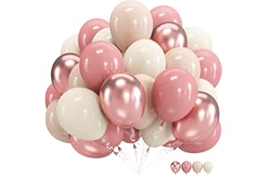 GOVPY Blush Pink Balloons, 60 Packs 12 Inch Retro Pink Double Stuffed Nude Beige Balloon, Dusty Pink and Rose Gold Boho Balloons Set for Girls Women Birthday Bridal Baby Shower Weddings Party Decoration