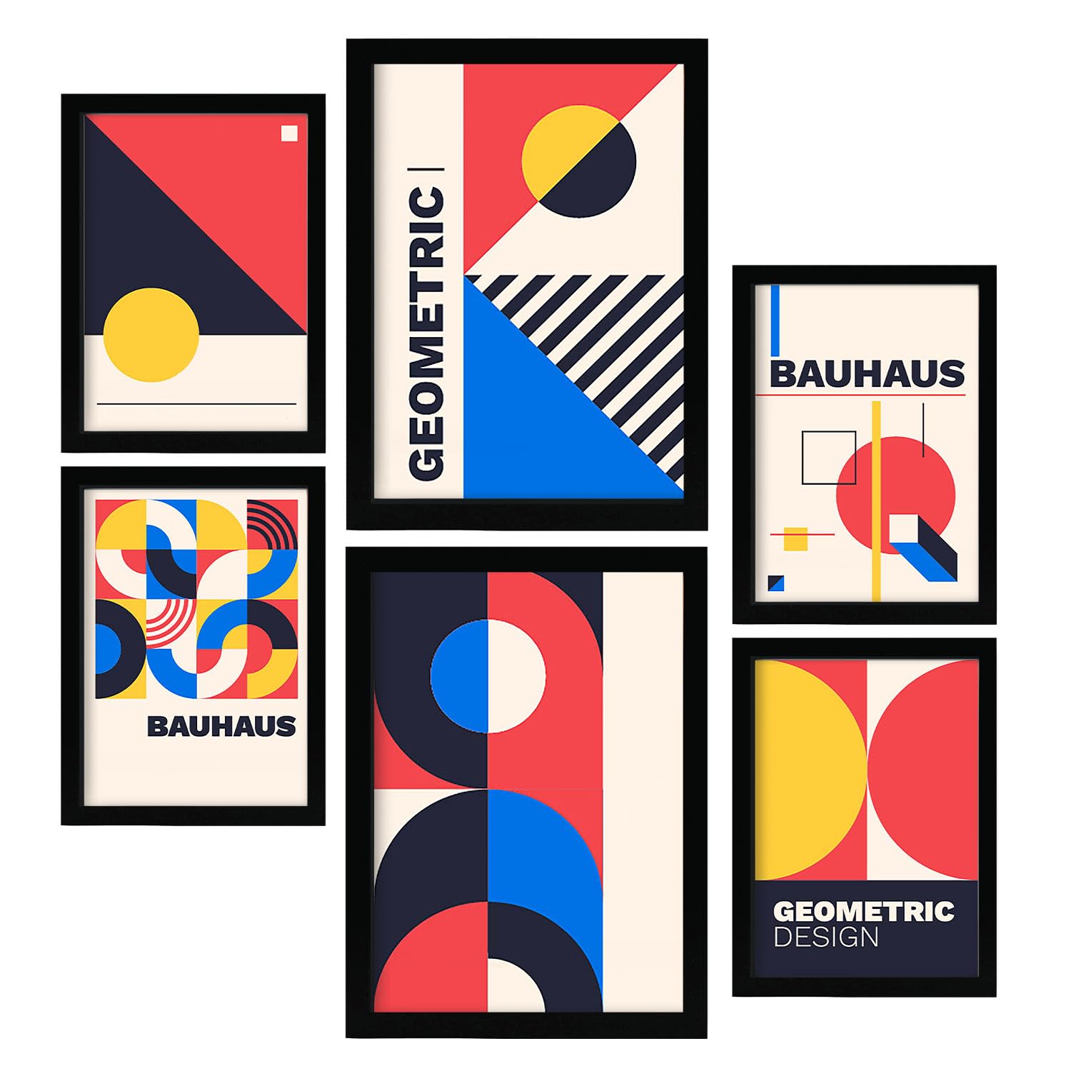 Nacnic Set of 6 Prints in Bauhaus Style 5. Geometric design collection Prints. Aesthetic Decorative Printss for your living room, bedroom, home. Wall art print. Sizes A4 and A3.