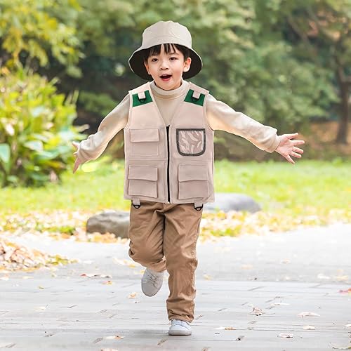 Safari Costume Outfit Kids Explorer Vest and Hat Osafari outdoor Activity  Backyard Cargo Vest Kids Gifts for