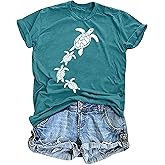 Sea Turtle Shirt for Women: Funny Animal Print Tee Ocean Life T Shirt Hawaiian Vacation Summer Tops