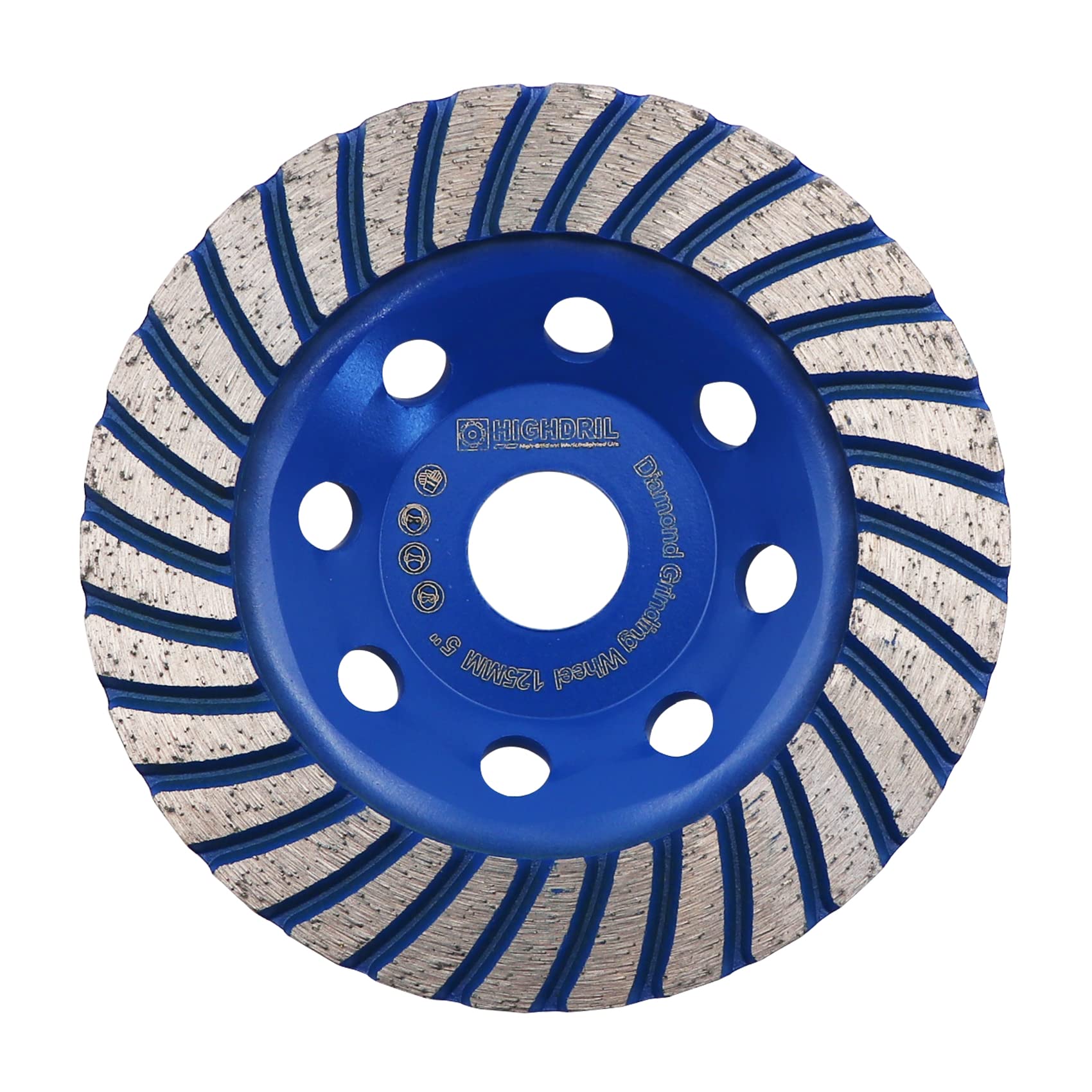 HIGHDRIL Diamond Cup Wheel - 125 mm x 22.23 mm Turbo Diamond Cup Grinding Wheel for Concrete, Masonry, Granite, Marble, Natural Stone