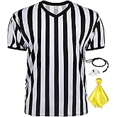 FancyFun 3 Pcs Referee Shirt Costume, Referee Costume Women Men V-Neck Ref Umpire Shirt for Soccer Football Player