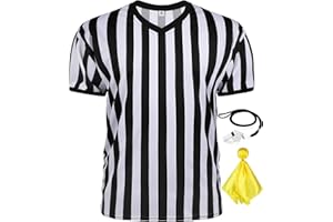 FancyFun 3 Pcs Referee Shirt Costume, Referee Costume Women Men V-Neck Ref Umpire Shirt for Soccer Football Player