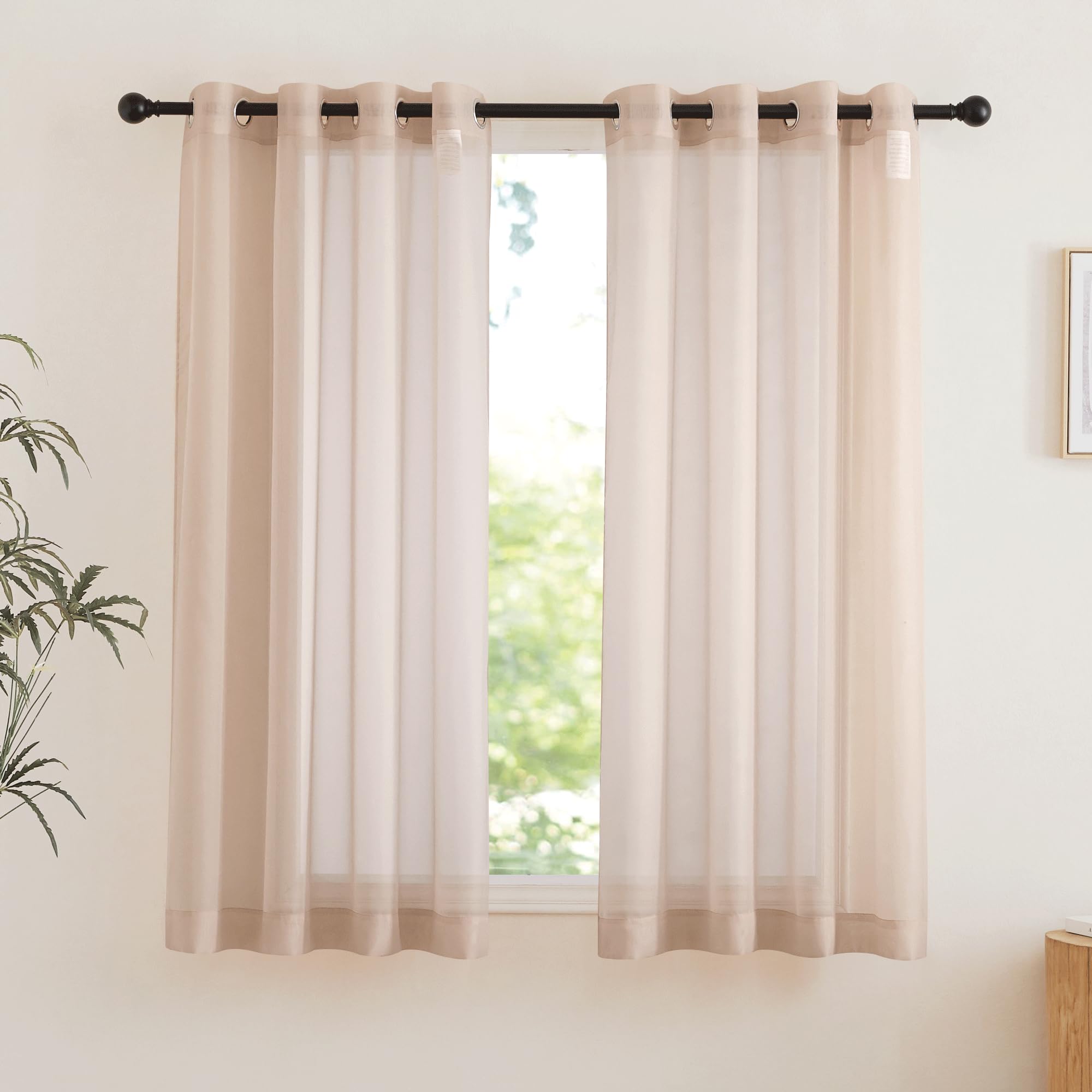 Photo 1 of NICETOWN Taupe Sheer Curtains 72 inches Long, Grommet Light Filtering Window Treatments Airy & Breathable Soft Drapes for Bedroom/Home Office, W54 x L72, 2 Panels
