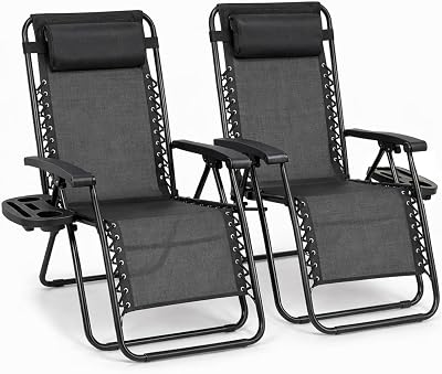 Straame Zero Gravity Chairs Set of 2 Folding Reclining Garden Chairs Black