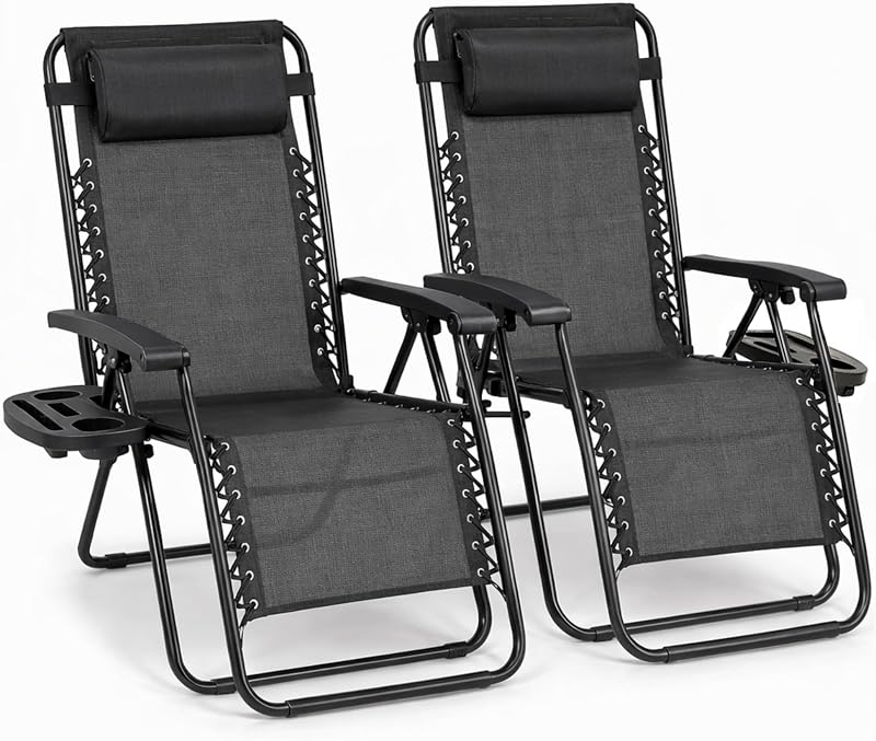 Straame Zero Gravity Chairs Set of 2 Folding Reclining Garden Chairs Black