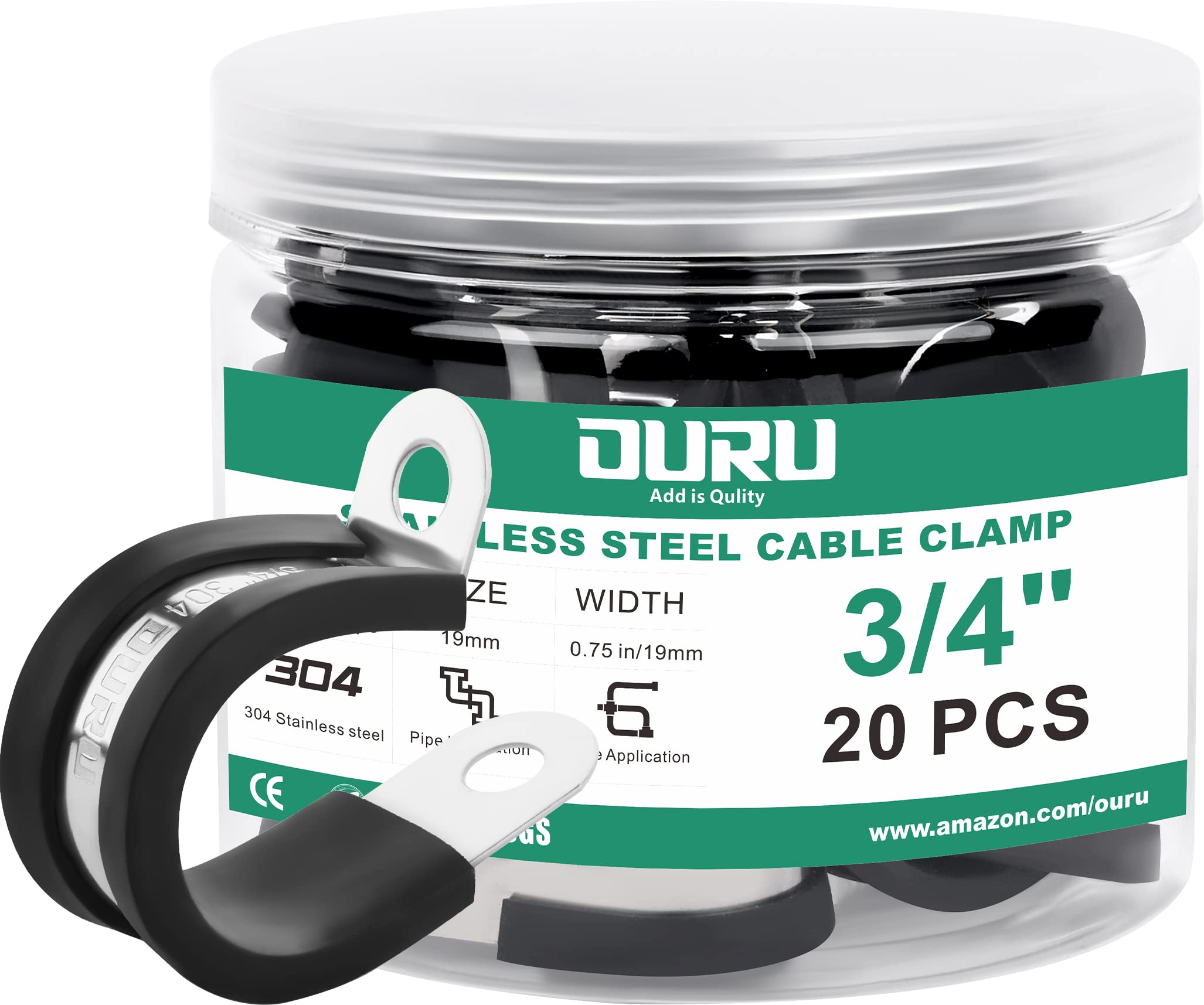 Photo 1 of OURU 20pcs 3/4 Inch Stainless Steel Cable Clamps,Rubber Coated Cushioned Insulated Cable Clamp,Automotive Cable Wire Clamps,Pipe Clamps,Metal Clamp for Tube,Lines,Wire Cord Installation(Black,19mm)