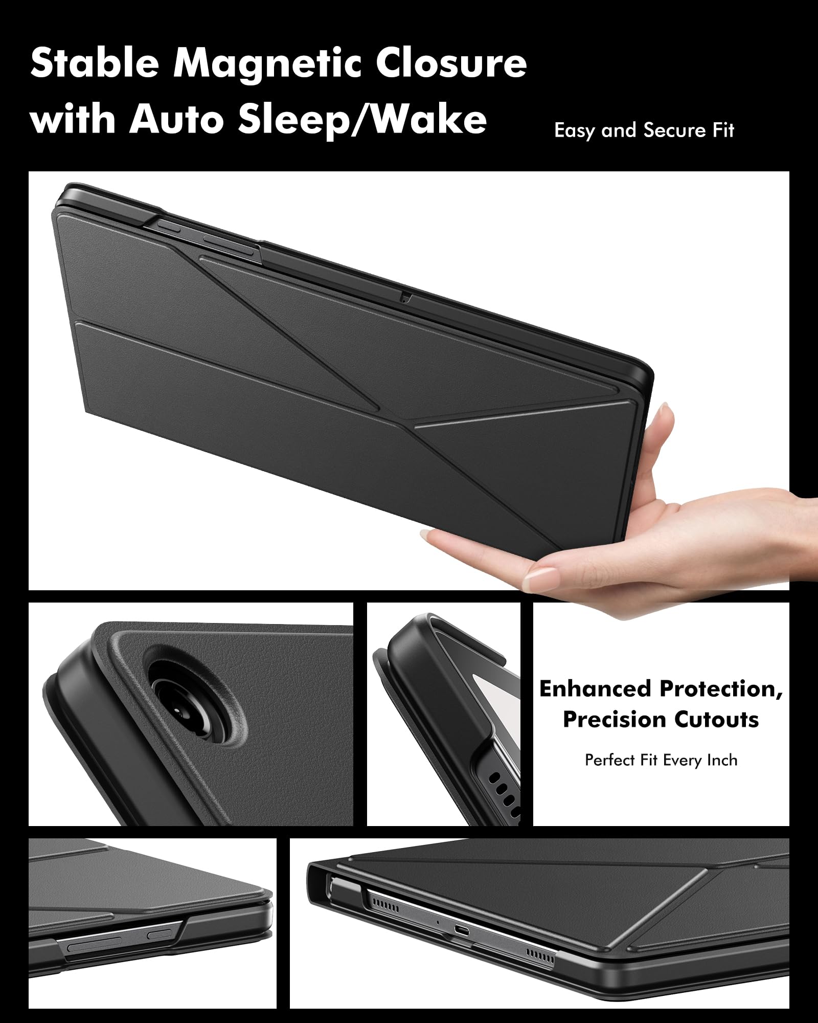 INFILAND Case for Samsung Galaxy Tab A9 Plus 11 Inch 5G, Slim Foldable Book-Style Cover with Horizontal and Vertical Stand, Protective Case for Galaxy Tab A9 Plus Tablet,Black