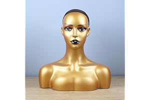 KimRuima Realistic Mannequin Head with Shoulders Wig Head Display Stands for Wig Hat Scarf Pendant Sunglasses Earrings (Gold-
