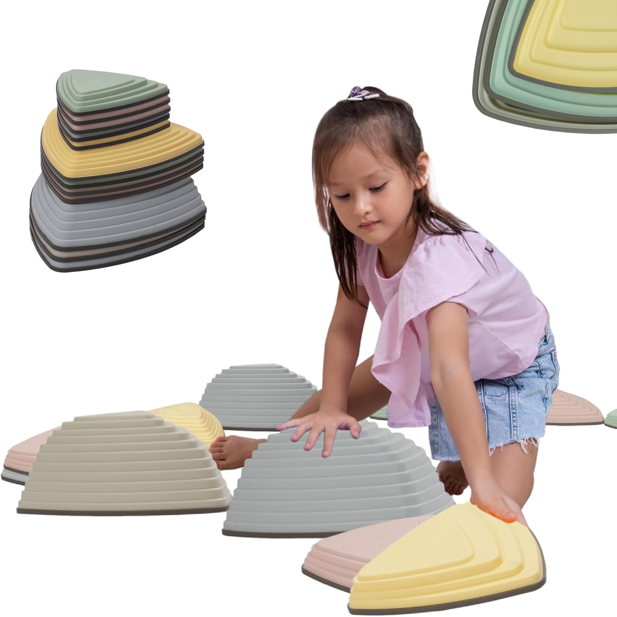 Photo 1 of 12 Pcs Non-Slip Stepping Stones for Kids – Obstacle Course, Indoor & Outdoor Sensory Playground – Develop Balance & Coordination – Includes Hopping Stickers (Calming Pastel)