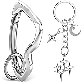 Zkptops 2Pcs Star Carabiner Y2K Keychain Aesthetic Star Moon Keychain Silver Fashion Key Chain Key Ring Accessory for Men Women