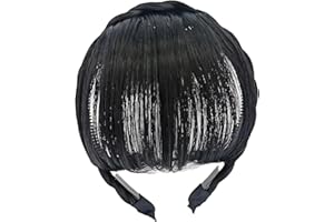 Black Synthetic Hair Bangs Headband, Clip-in Hair Extension Piece for Women's Fashion Headbands