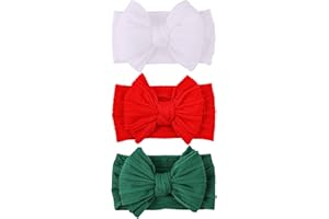 LemonSpace Handmade Baby Girls Headbands Soft Stretchy Nylon Hair Bands Hair Accessories with Bows for Newborn Baby Girls Infant Toddlers Kids (Red Green White-Merry Christmas)