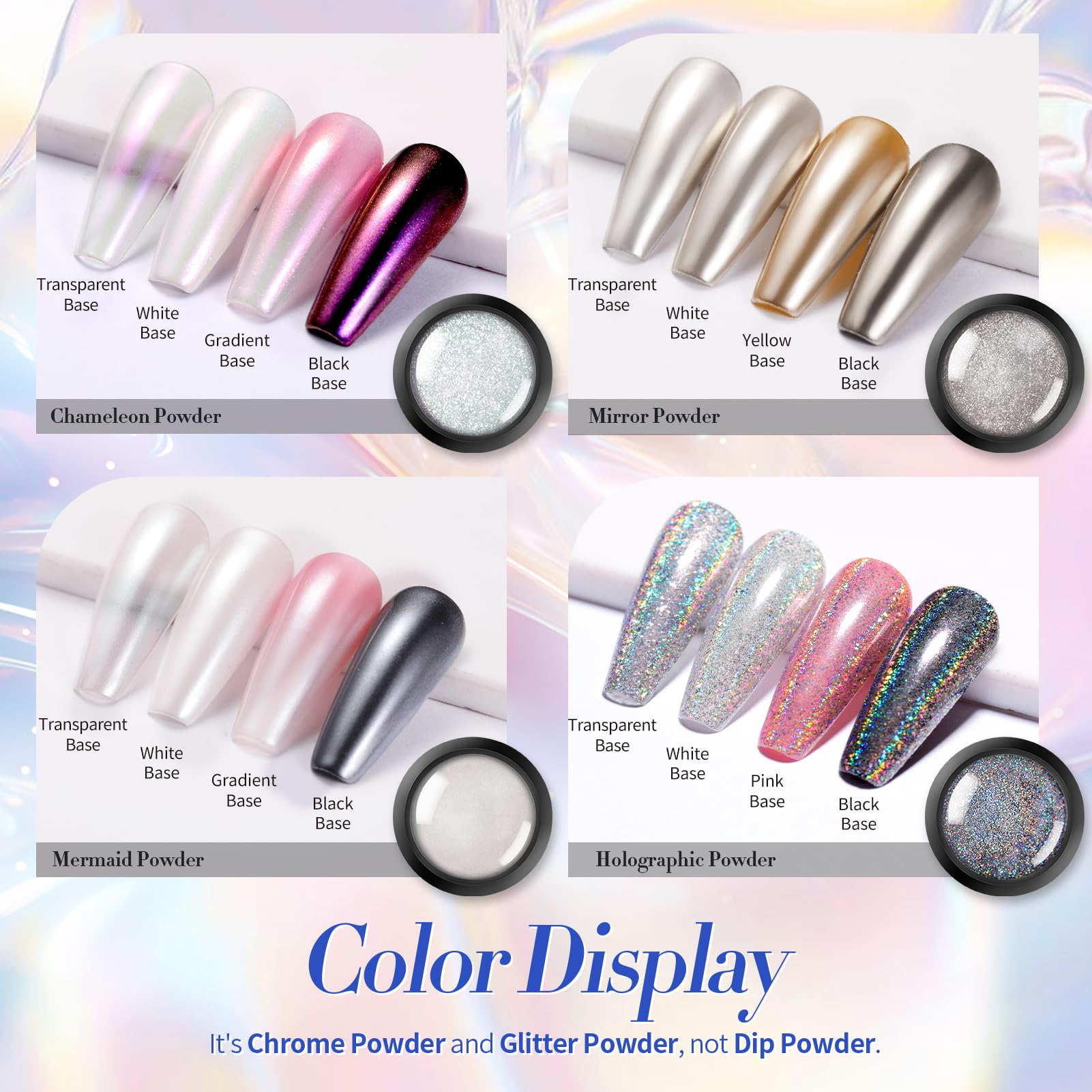 BORN PRETTY Chrome Nail Powder,White Pearl Metallic Mirror Holographic Chrome Powder for Nails,Pearl Glitter Pigment Dust Kit Nail Art Decoration Sets - Image 7