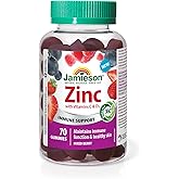 Jamieson Zinc 15 mg Gummies Mixed Berry Flavour, with 50 mg Vitamin C and 400 IU Vitamin D3, Supports Immune Health, Bone Hea