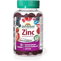 Jamieson Zinc 15 mg Gummies Mixed Berry Flavour, with 50 mg Vitamin C and 400 IU Vitamin D3, Supports Immune Health, Bone Hea