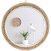AoduCamy 18 Inch Boho Wall Mounted Mirror,Decorative Round Rattan Hanging Wall MirrorοΌSuitable for Farmhouse, Living Room, Bedroom and Bathroom