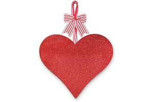 AKEROCK Valentines Day Decorations, Red Glittery Heart Shaped Wooden Hanging Sign for Valentines Decorations, Valentine's Day Decor for Home, Wall, Door Hanger
