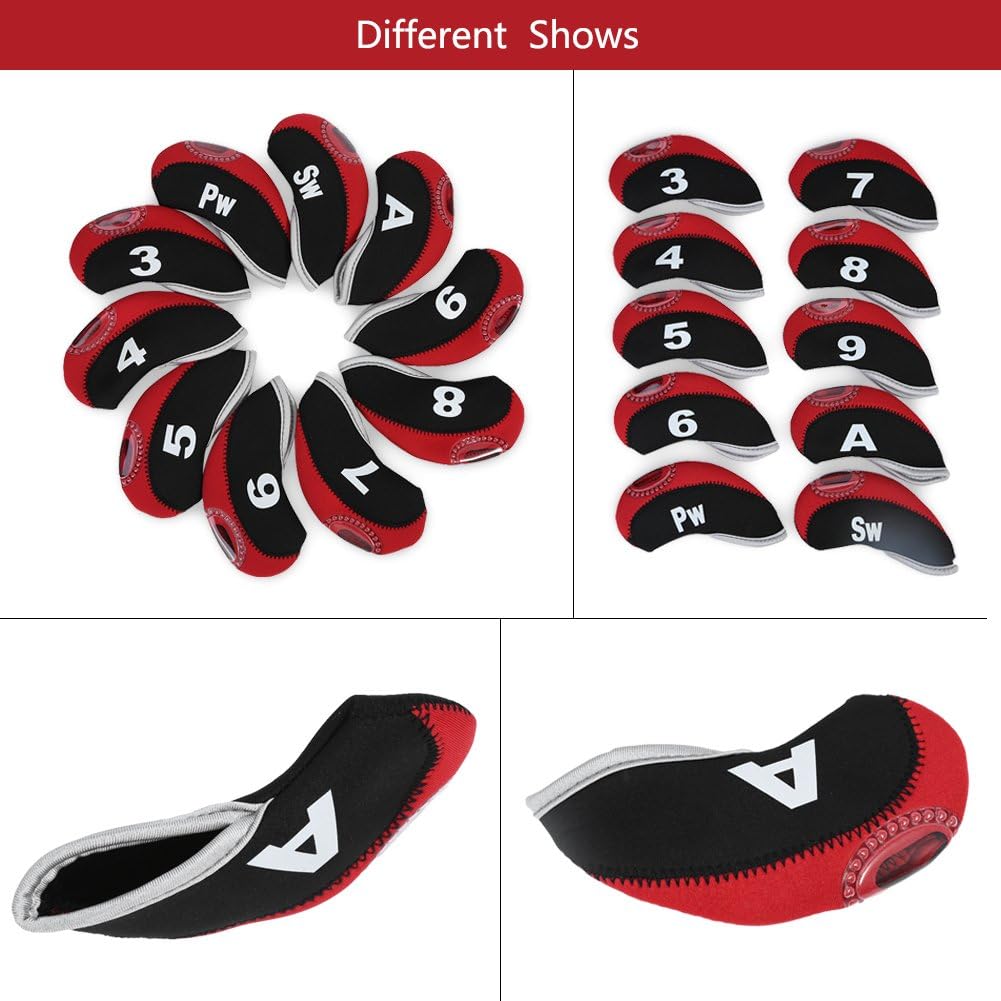 10pcs Neoprene Club Iron Head Covers Headcovers Putter Set Waterproof Protector Headcover replacement for Iron Heads(Noir rouge + num¨¦ro) - Image 4