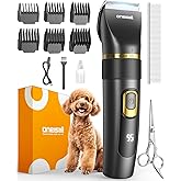 oneisall Dog Clippers Low Noise, Pro Dog Grooming Clippers Kit with Rechargeable Cordless Shaver Trimmer for Dogs Cats, IPX7 Waterproof Pet Clippers Grooming at Home