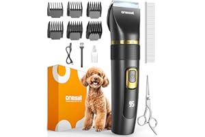 oneisall Dog Clippers Low Noise, Pro Dog Grooming Clippers Kit with Rechargeable Cordless Shaver Trimmer for Dogs Cats, IPX7 Waterproof Pet Clippers Grooming at Home
