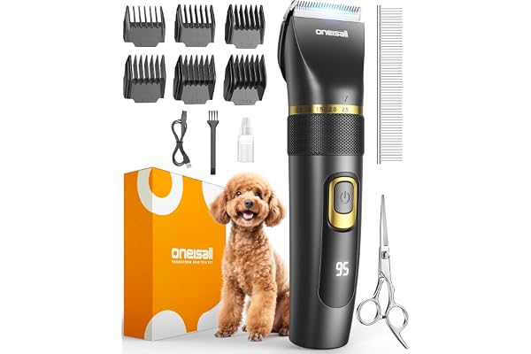 oneisall Dog Grooming Clippers,Cordless for Dogs Cats Pets,PC17 | <50dB Low Noise,Cordless & Long Battery Life,IPX7 washable,