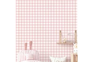 DULEIXUFHEE Plaid Peel and Stick Wallpaper Pink 17.7''x78.7'', Plaid Contact Paper Boho Checkered Wall Paper Self Adhesive Vi