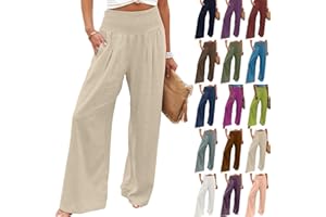 GOBUQIRAN Linen Pants Women Trendy High Waisted Pants Cute Wide Leg Pants Plus Size Sweatpants Summer Pants for Women 2024