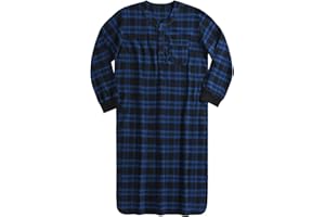 Esenchel Men's Cotton Flannel Nightshirt with Pockets