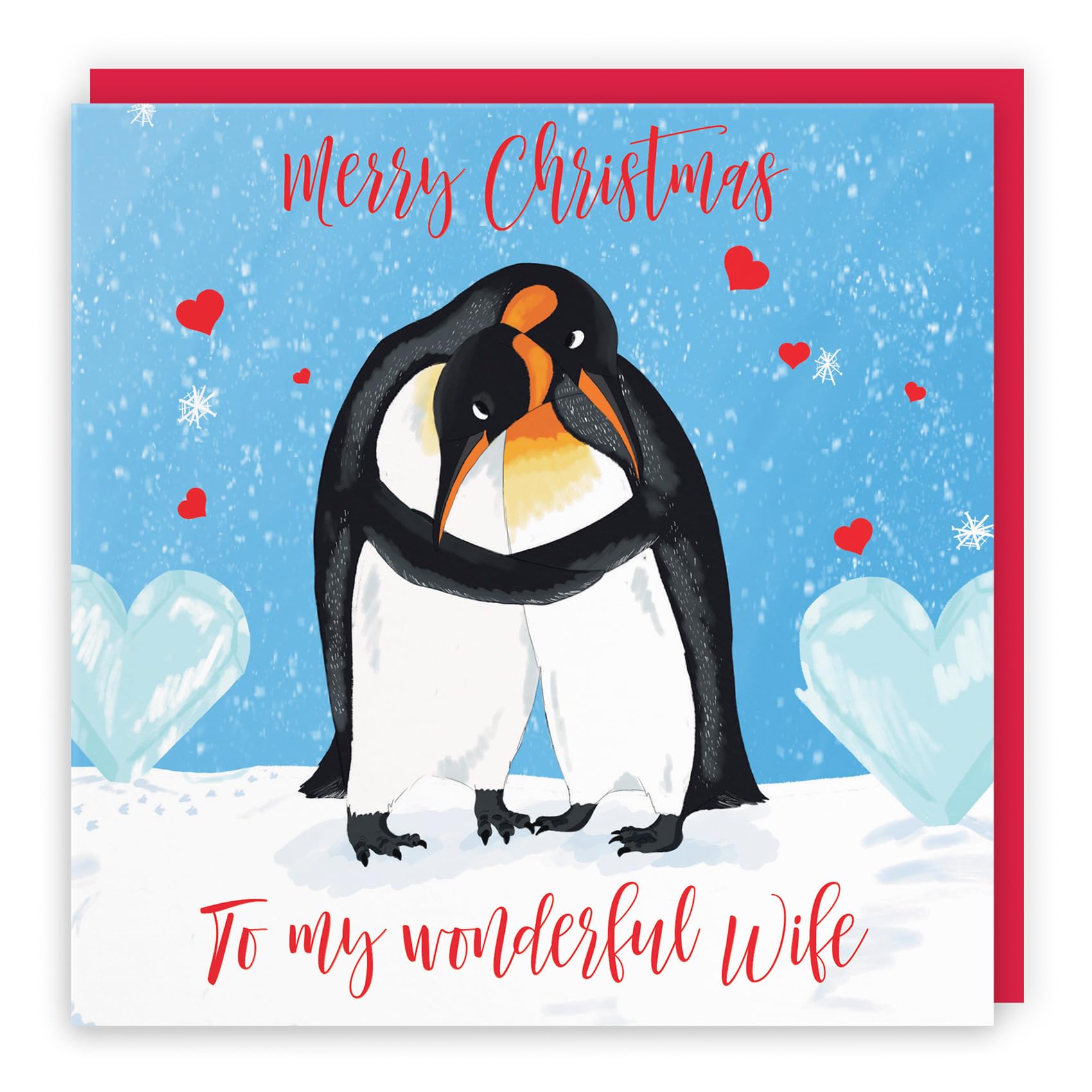 Hunts England - Romantic Wife Penguins Hugging Christmas Card - Merry Christmas - To My Wonderful Wife - Xmas Card - Cute Animals Collection