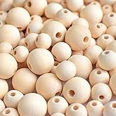 600Pcs Wooden Beads for Crafts 3 Sizes Unfinished Natural Wood Beads Wooden Beads 10mm, 12mm, 16mm Beads for Macrame Garland Jewelry Making DIY Farmhouse Décor