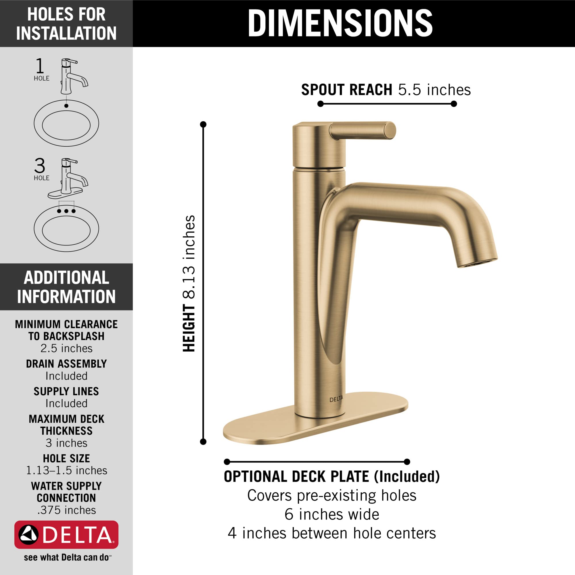 Delta Nicoli Brushed Gold Bathroom Faucet 1 Hole, Single Hole Bathroom Sink Faucet for Vanity, Push-Pop Drain Assembly, Champagne Bronze 15849LF-CZ