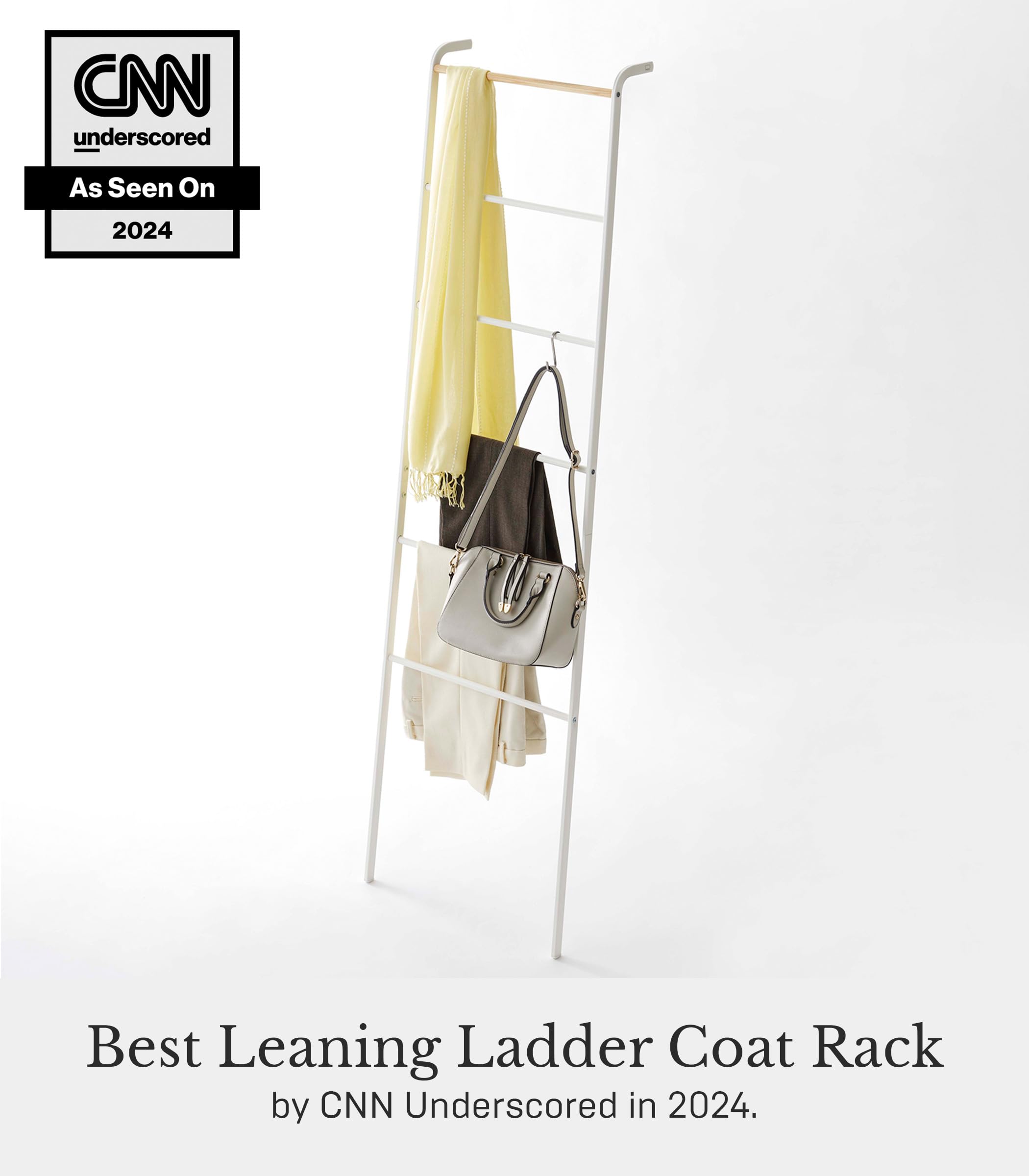Yamazaki Home Leaning Ladder Rack, Space Saving Steel One Size White