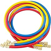 AC Manifold Gauge Hose Kit, Refrigerant Charging Hoses for R404A R12 R502 | 5FT AC Manifold Gauge Hose Kit 1/4&rsquo;&rsquo; Female SAE, 500-2500 PSI, 60&rsquo;&rsquo; 3 Pieces A/C Charging Hose
