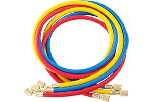 TIGBEAR 3 Pieces AC Manifold Gauge Hose Kit, R410A Refrigerant Charging Hoses 1/4 SAE, 5FT AC Manifold Gauge Hose Kit for R134A R410A R22 R404A, A/C Charging Hose