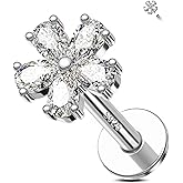 Jewseen 16g Internally Threaded Flat Back Earrings - 925 Sterling Silver Cartilage Stud Flower Lip Piercing Jewelry Nose Stud Helix Piercing for Women & Men