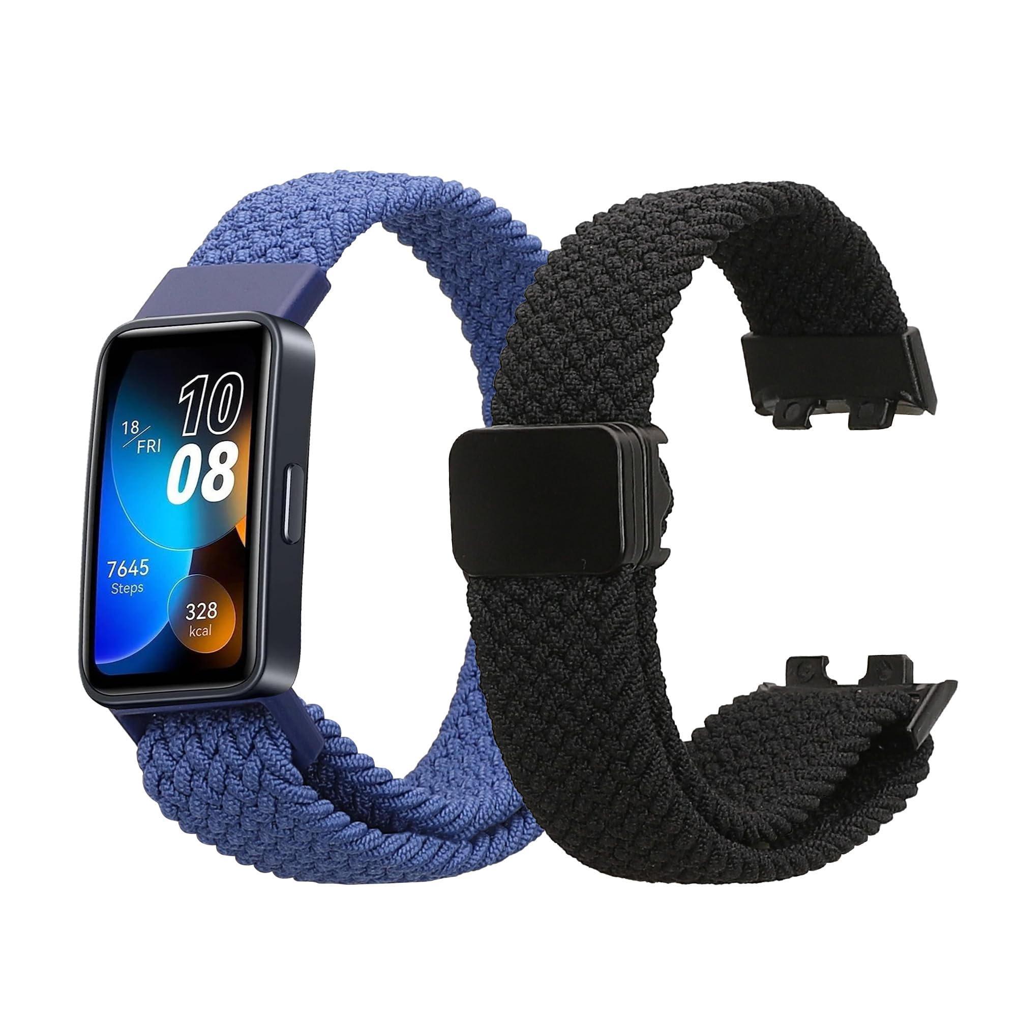 kwmobile Smartwatch Strap Compatible with Huawei Band 10/9 / 8 Straps - 2x Nylon Replacement Band - Black/Blue