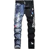 Baylvn Men's Designer Straight Slim Fit Patchwork Jeans Comfort Skinny Biker Denim Pants