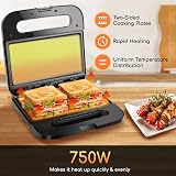 Aigostar Sandwich Toaster Panini Press Deep Fill Non-Stick Plates Indicators view 2