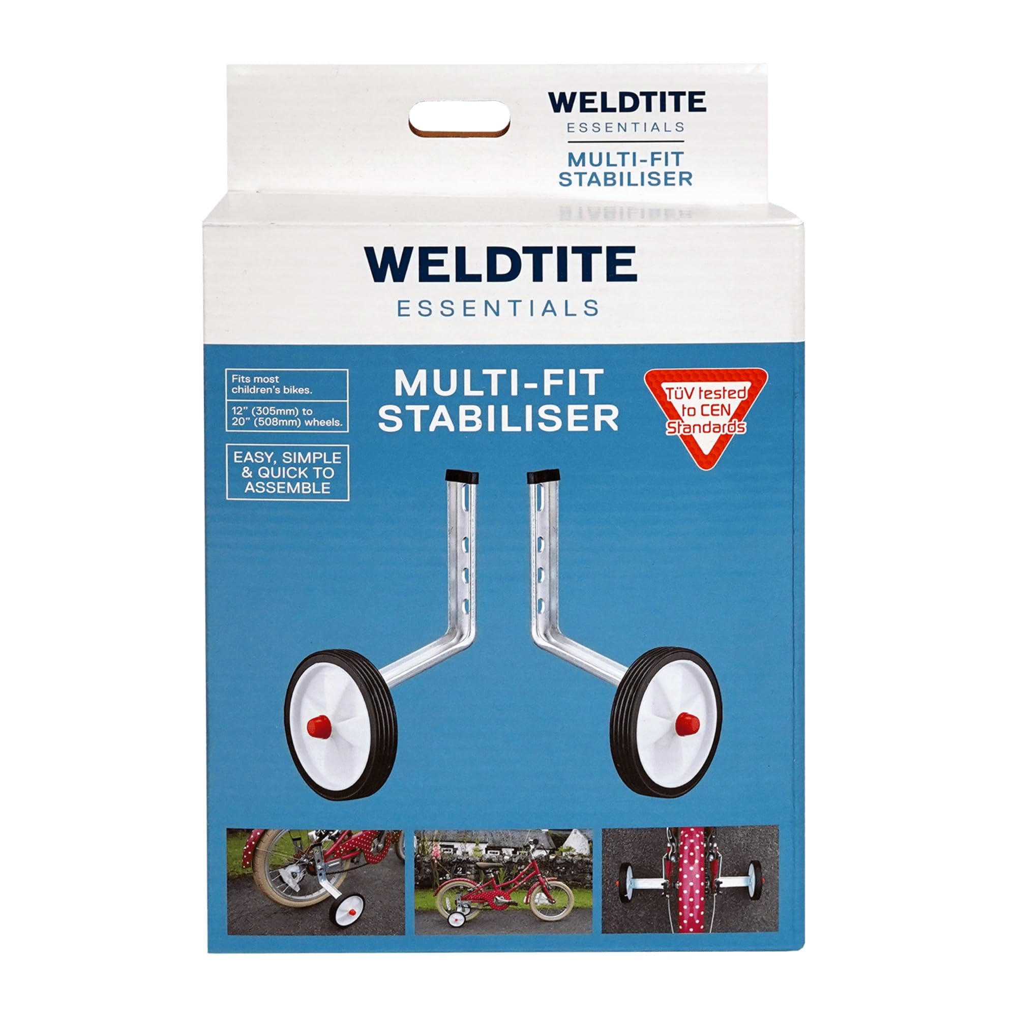 WELDTITE Essentials Adie Multi-Fit Stabiliser for Childrens Bikes, Fits Most Kids Bicycles, Compatable with 12" Up To 20" Wheels - 1 Pair