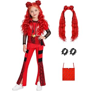 ABHOH Princess Red Costume Girls Kids Halloween Costumes Cosplay Outfit Set | Red Jacket, Shirt Pants with Earrings Handbag R