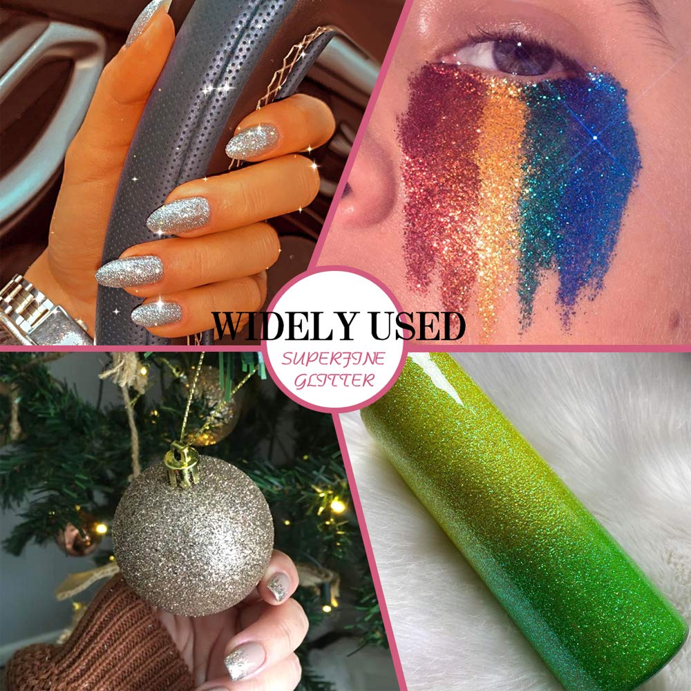 Extra Fine Glitter, Set of 36 Colors Nail Arts Cosmetic, Resin Crafts Loose Glitter Powder Shaker for Face Body Hair Eye Lip Gloss Makeup, Slime and Tumbler Making