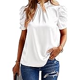 BTFBM Womens Tops 2026 Dressy Casual Blouses Summer Spring Clothes Mock Neck Short Sleeve Shirts Business Work Fall Outfits