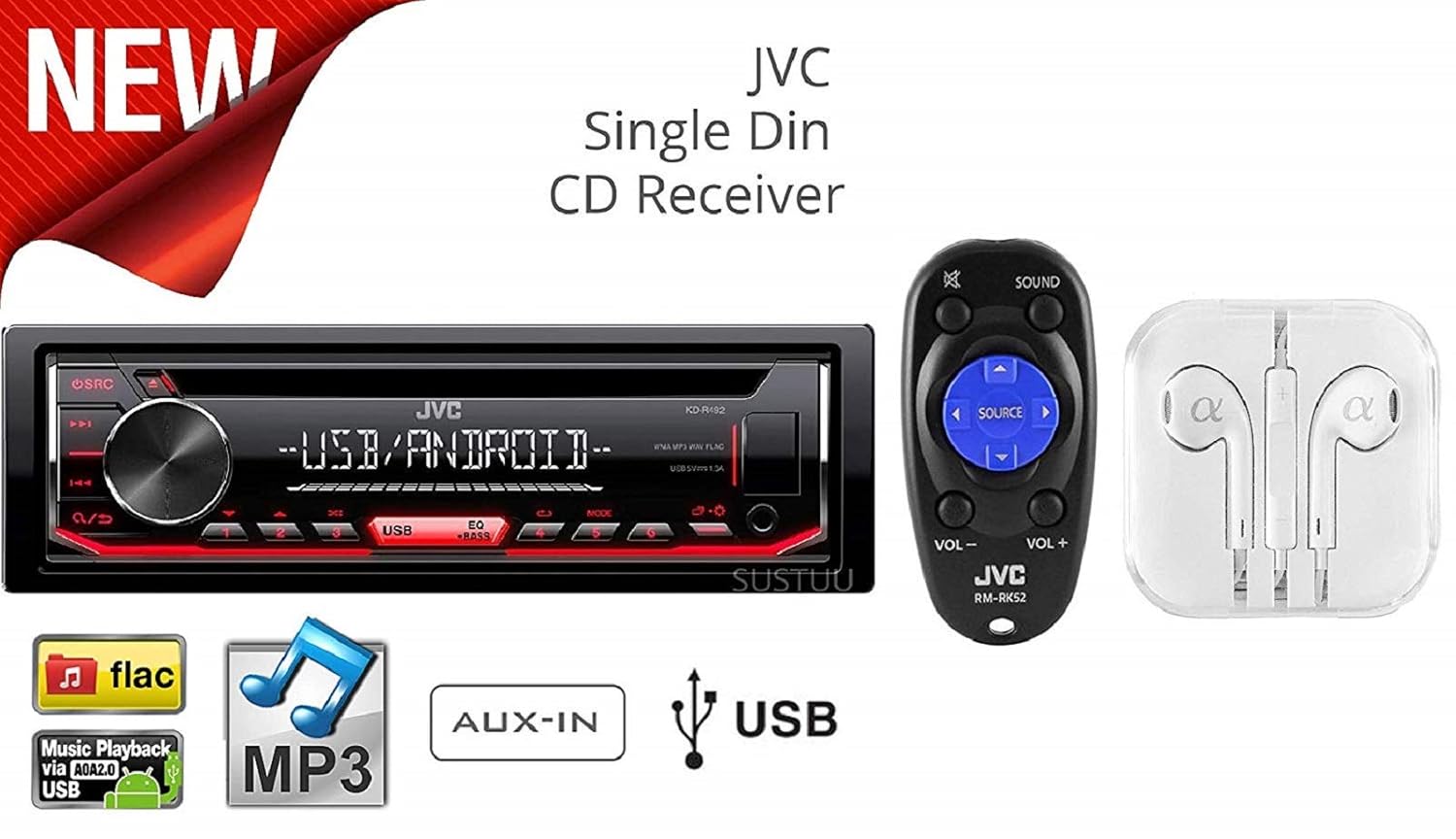 Amazon.com: JVC Stereo Car Single DIN In-Dash CD MP3 Car Stereo Receiver  Front USB AUX Inputs Android Control AM FM Radio Player with Remote Control  / FREE ...